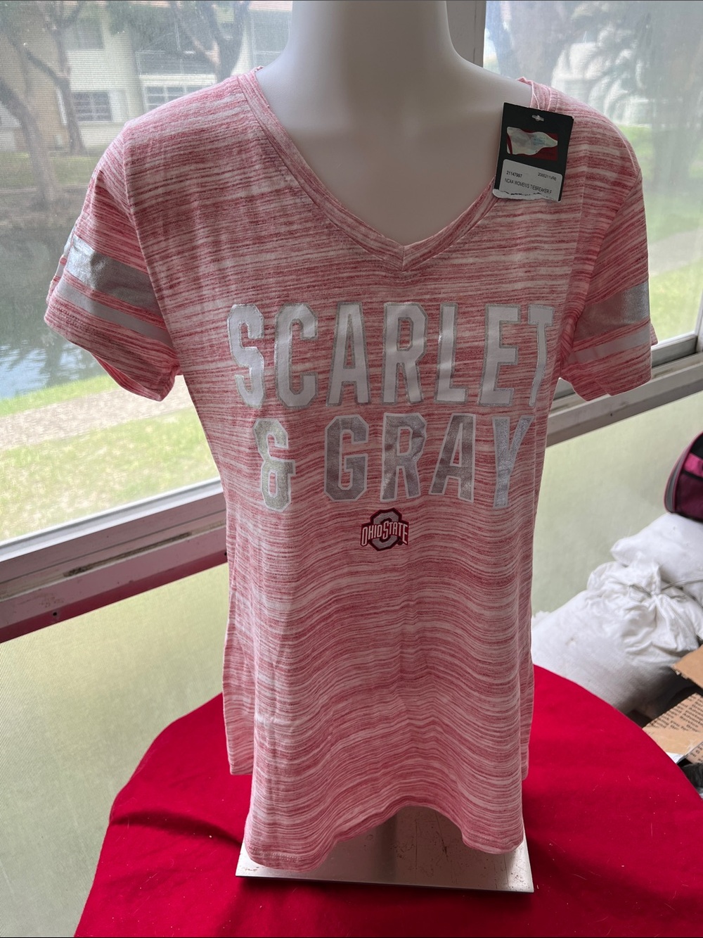 OHIO STATE NCAA Women's Heathered Red V-Neck Tee
